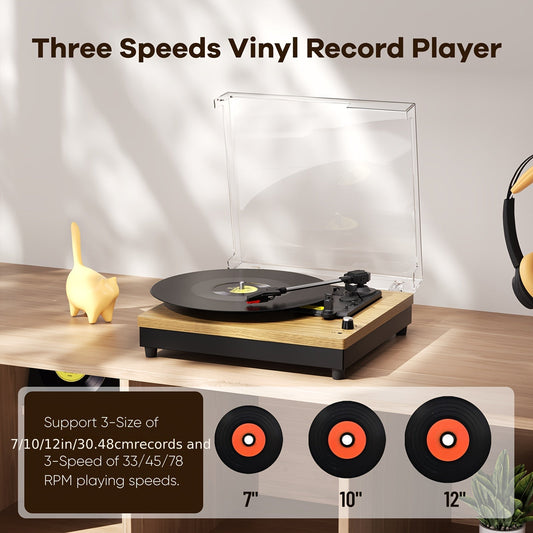 Maio E200Y Belt-Driven Turntable - 3-Speed (33/45/78 RPM), Bluetooth Audio, Built-in Speakers & Multi-Ports -Recordshaven