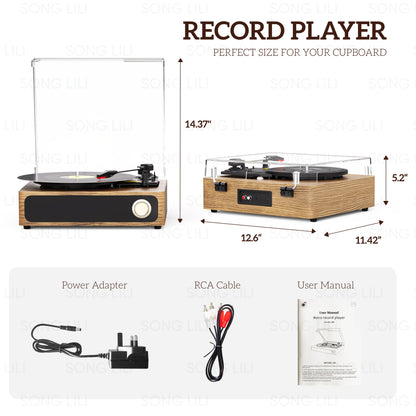 Maio A4 Vintage Belt-Driven Turntable - 3-Speed (33/45/78 RPM), Built-in Speakers & RCA/Aux/Headphone Jack -Recordshaven