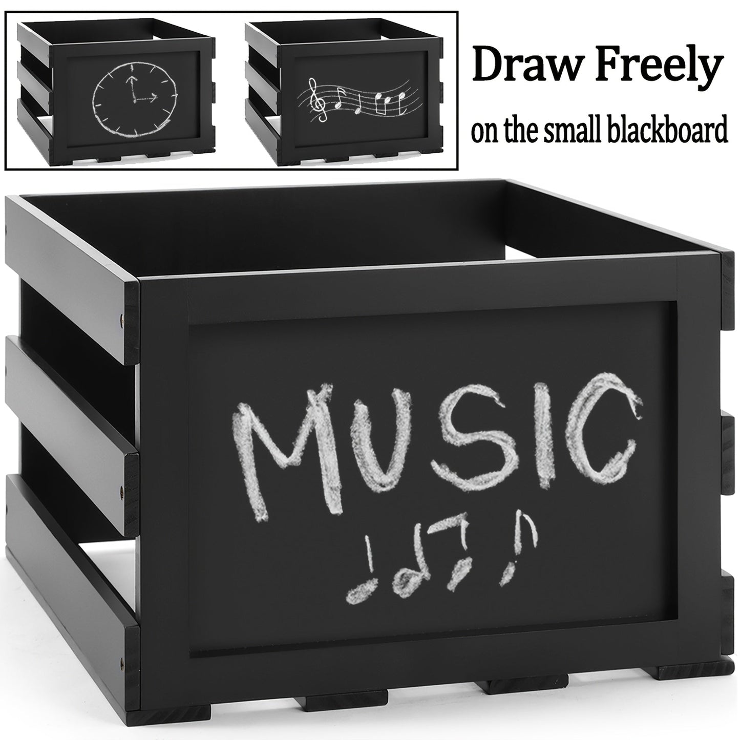 HYNAWIN Wooden Record Storage Box with Blackboard -Recordshaven