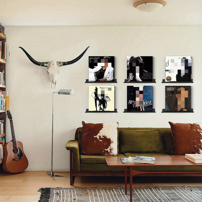 6-Pack 15-Inch Black Powder-Coated Steel Vinyl Record Wall Shelf (38x4.5x45cm) -Recordshaven