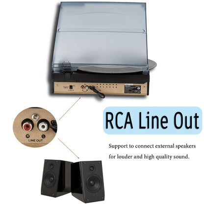 Retro Wooden Belt-Driven Record Player - 3-Speed, FM Radio, Headphone/Line Out (Ideal Valentine’s Gift) -Recordshaven