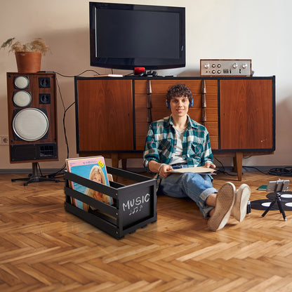 HYNAWIN Wooden Record Storage Box with Blackboard -Recordshaven