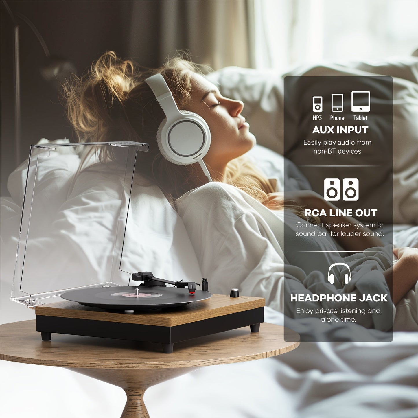 Maio E200Y Belt-Driven Turntable - 3-Speed (33/45/78 RPM), Bluetooth Audio, Built-in Speakers & Multi-Ports -Recordshaven