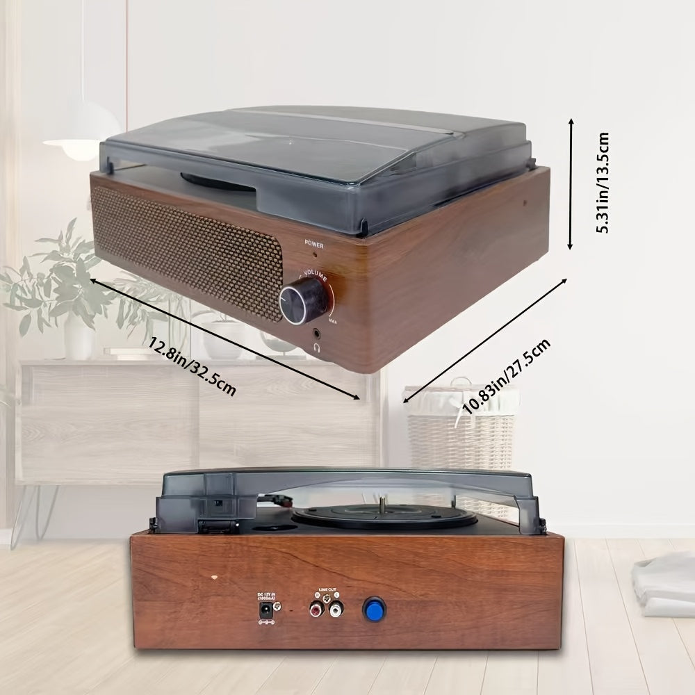 Walnut Vintage Wireless Turntable - 3-Speed, Stereo Speakers, RCA/Earphone Out + 2 Cartridges & 2 Belts -Recordshaven