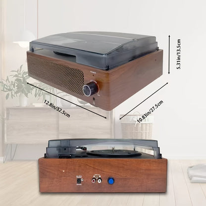 Walnut Vintage Wireless Turntable - 3-Speed, Stereo Speakers, RCA/Earphone Out + 2 Cartridges & 2 Belts -Recordshaven