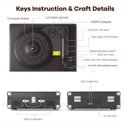 Maio C210 Vintage Wooden Turntable - 3-Speed (33/45/78 RPM), Belt-Driven, Wireless Streaming & Built-in Speaker -Recordshaven