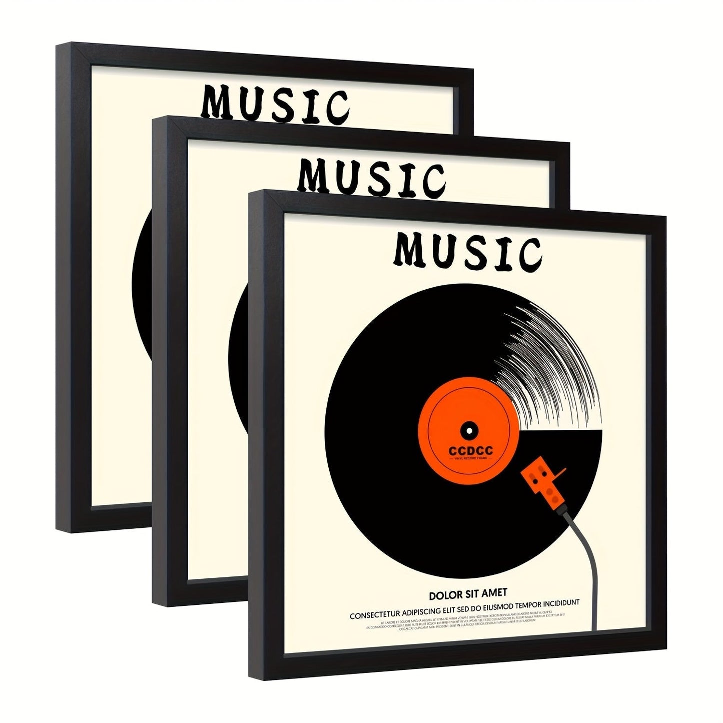 3-Pack Heavy-Duty PVC LP Display Frames - Wall-Mounted 12x12 Vinyl Album Holders (Adhesive/Screw) -Recordshaven