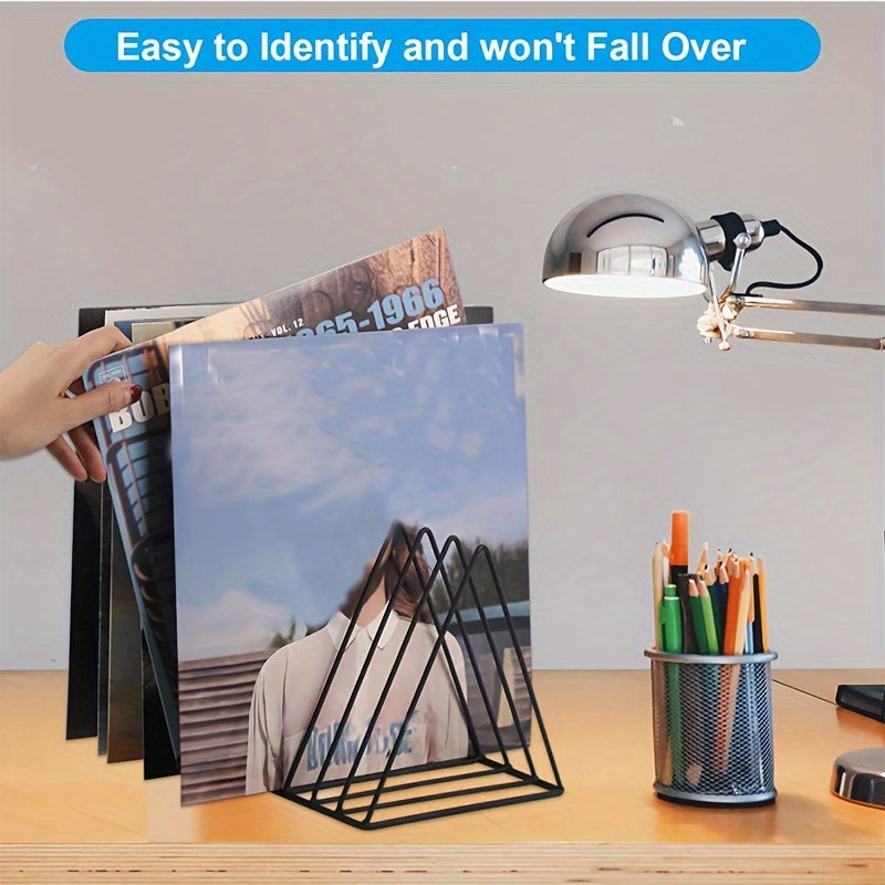 7-Slot Triangle Desktop Organizer - 3pcs Metal Record Book Rack -Recordshaven