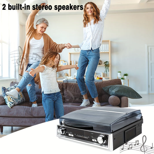 Vintage Vinyl Player - 3-Speed, FM Radio, Line/Headphone/3.5mm Out + 128mm Belts & Ruby Tip Styluses -Recordshaven
