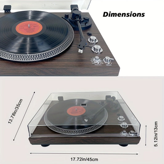 Retro Wood Vinyl Player - Belt-Driven, Preamp Equipped, 33/45 RPM with Wireless/RCA/AUX (No Battery) -Recordshaven