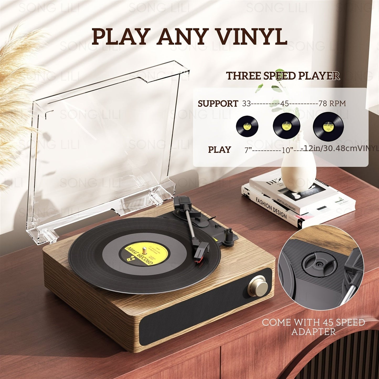 Maio A4 Vintage Belt-Driven Turntable - 3-Speed (33/45/78 RPM), Built-in Speakers & RCA/Aux/Headphone Jack -Recordshaven