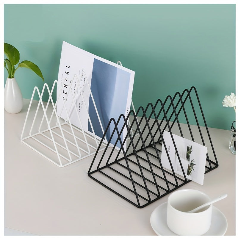7-Slot Triangle Desktop Organizer - 3pcs Metal Record Book Rack -Recordshaven
