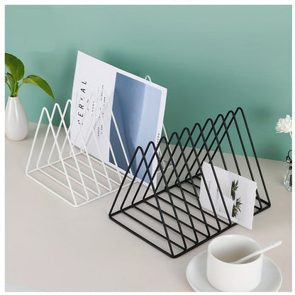 7-Slot Triangle Desktop Organizer - 3pcs Metal Record Book Rack -Recordshaven