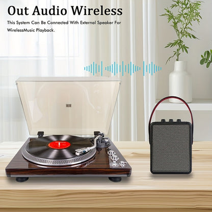 Vintage Belt-Driven Turntable - Wireless Audio, 33/45 RPM, Preamp, Aluminium Platter + AT3600L Needle -Recordshaven