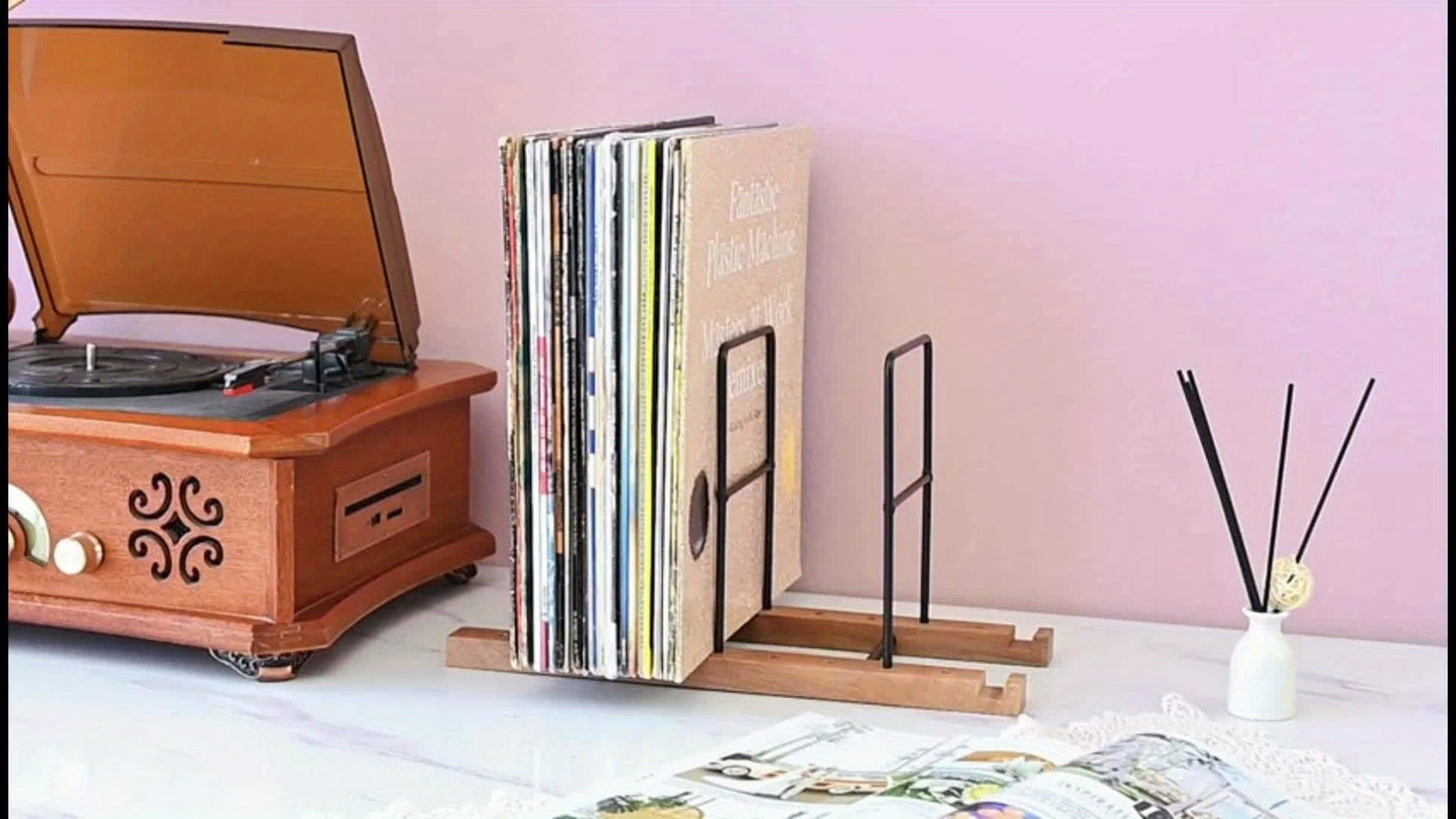 Black Walnut Wood Vinyl Record Rack (60-80 LP) with Now Playing Display -Recordshaven