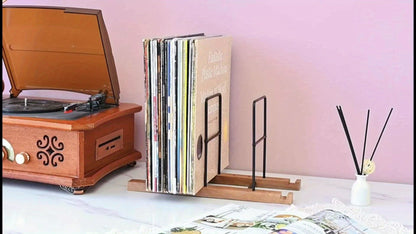 Black Walnut Wood Vinyl Record Rack (60-80 LP) with Now Playing Display -Recordshaven
