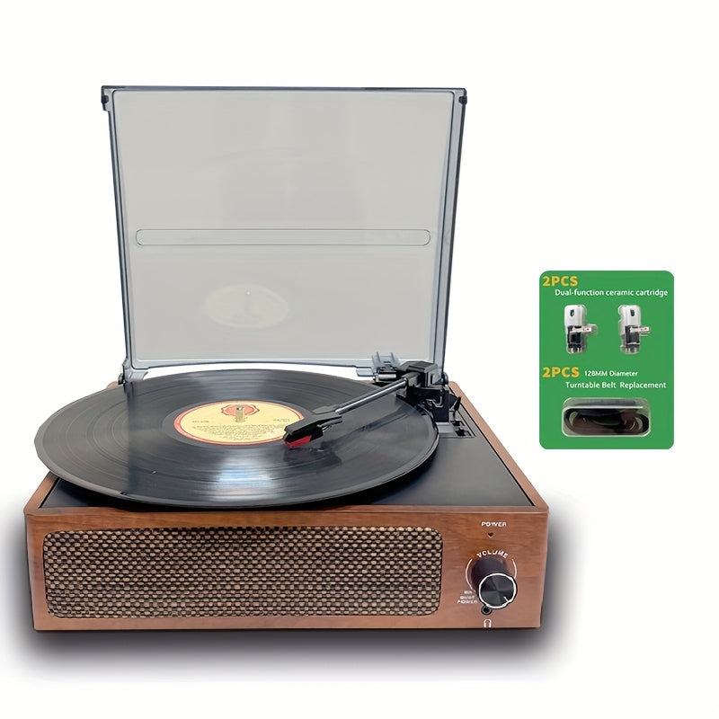 Walnut Vintage Wireless Turntable - 3-Speed, Stereo Speakers, RCA/Earphone Out + 2 Cartridges & 2 Belts -Recordshaven