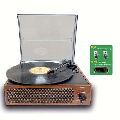 Walnut Vintage Wireless Turntable - 3-Speed, Stereo Speakers, RCA/Earphone Out + 2 Cartridges & 2 Belts -Recordshaven