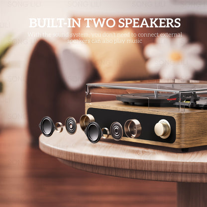 Maio A4 Vintage Belt-Driven Turntable - 3-Speed (33/45/78 RPM), Built-in Speakers & RCA/Aux/Headphone Jack -Recordshaven