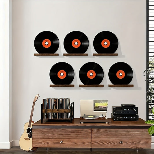 12-Inch Wall-Mounted Floating LP Shelf - Rustic Brown Wooden Display Rack -Recordshaven