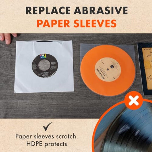 Archival-Grade HDPE Vinyl Inner Sleeves - Anti-Static Rounded Edge for 17.78cm 45 RPM Singles -Recordshaven