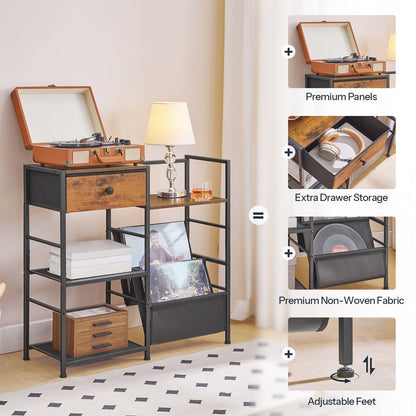 HOOBRO 3-Tier Metal Wood Vinyl Record Stand Side Table (75cm) -Recordshaven